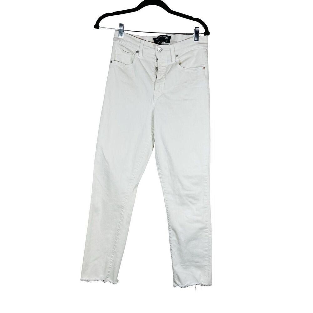 Veronica Beard Jeans Womens MEDIUM 29 White High Rise Raw Hem Straight Leg Denim